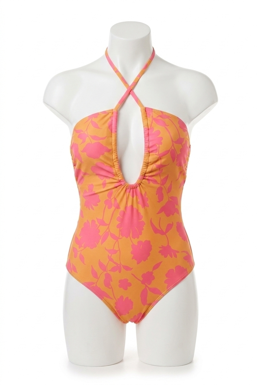 NEW AND THE WHY changing tides halter swimsuit in coral